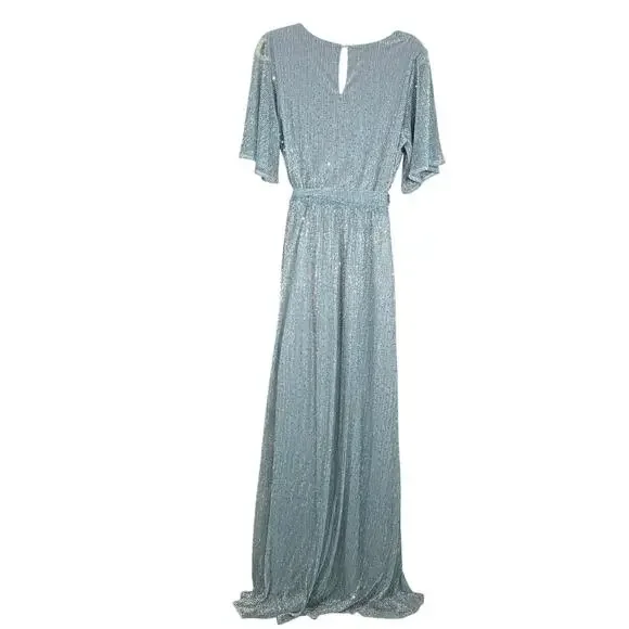 Baltic Born Grace Dress Light Blue Sequins Maxi Gown Belted Flutter Sleeves - Picture 6 of 14